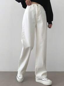 DAZY Solid Color Casual Straight Pants With Diagonal Pockets