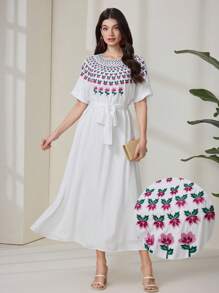 Mulvari Elegant Embroidered Women's Long Dress, Casual And Fashionable For Everyday Wear