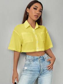 Chiquease 休闲纯色短款双口袋衬衫