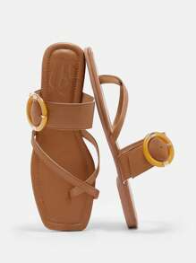 CUCCOO BIZCHIC Women's Summer Casual Versatile Dress With Apricot Color Flat Sandals Spring Break Easter