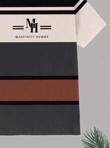 Manfinity Homme Camiseta Casual de Manga Curta Masculina com Estampa Listrada Minimalista - Multicolorido - Visão 4