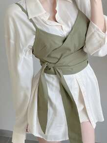 DAZY Women's Summer Solid Color Wrap Cami Tank Top For Layering - Green - View 8