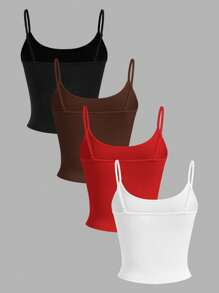 SHEIN EZwear 4 件女式紧身短款休闲吊带背心，适合夏季