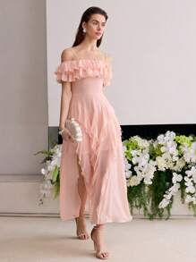 MOTF Soiréza RUFFLE TRIM SPLIT SIDO KLÄNNING - Korallrosa - Visa 6