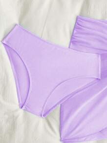Tween Girl Holiday Beach Solid Color Bikini Set With Twist Front Cover-Up Mini Skirt - Mauve Purple - View 4
