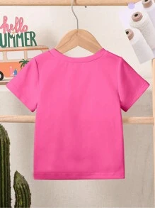 SHEIN 可爱熊印花百搭短袖圆领 T 恤，百搭舒适，适合年轻女孩 - 玫紅色 - 查看 2