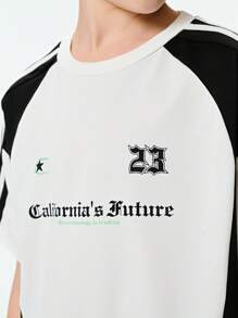 SHEIN Explorewe Camiseta de manga corta con estampado gráfico de letras y bloques de color para niño preadolescente - Blanco - Ver 5