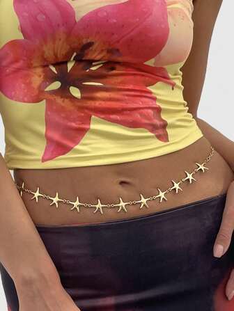 Kawaii Cadena para la cintura con estilo bohemio y marino en forma de estrella de mar, cadena corporal para mujer