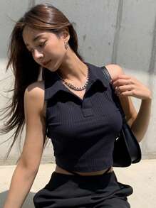 DAZY Polo Neck Crop Tank Top Festival