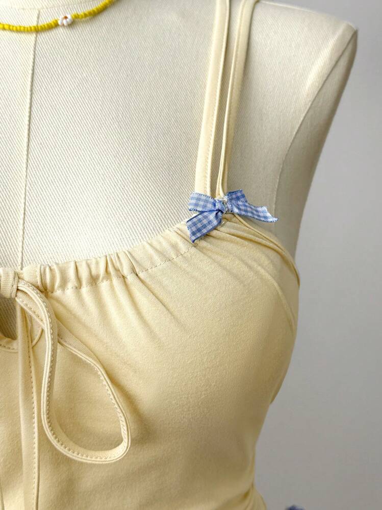 Sweetra Backless Bow-Knot Crop Tank Top For Women, Slim Fit, Cute Ballerina Style, Plus Size, Summer Vacation - Yellow - View 5