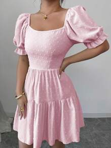 Chiquease 瑞士圆点系带露背荷叶边下摆连衣裙新年服装度假海滩装女士