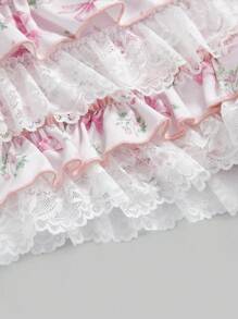 ROMWE Kawaii Women Cute Girly Rabbit & Bow Print 2-In-1 Outfit