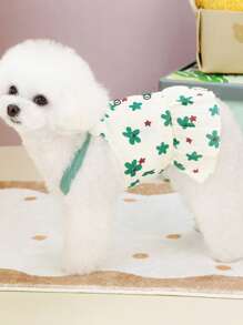 PETSIN 绿色春夏清新优雅花卉图案宠物纽扣连衣裙