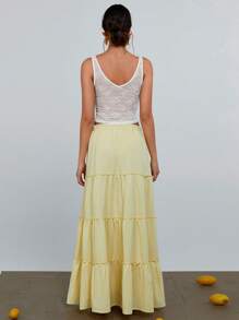 Athîral Women Butter Yellow Button Detail Boho Style Maxi Skirt, Easter - Yellow - View 4