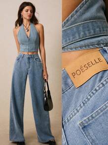 Poéselle Women's Jeans Pocket Rivet Decoration Women's Relaxed Fit Straight Leg Jeans With Pockets Summer Women Outfit Baggy Jeans Summer Clothes Low Rise Jeans Western Wear Women Y2k Spring Women Outfits Baggy Women Jeans Women Clothing Baggy Pants Cowgirl Women Outfits Bottoms Concert Women Outfit Wide Leg Pants Denim Cowgirl