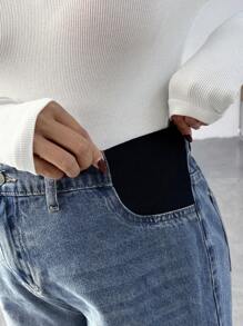 SHEIN Maternity Casual Loose Wide-Leg Blue Jeans Women Baggy Jeans Casual Loose Wide Leg Pants Blue Women's Jeans Thanksgiving Women Wide Waist Mom Jeans - Blue - View 5