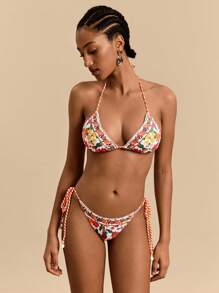 Travachic Women's Floral Print Tie-Front Bikini Bottom,Spring Break,Concert Women,Boho,Summer For Women,Beach For Woman,Western Wear Women,Rave,Tropical Vacation - White - View 1