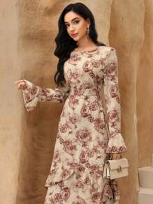 Graceveil Women's Ruffle Long Sleeve Cinched Waist Waist A-Line Retro Romantic Dress,Modest - Multicolor - View 7