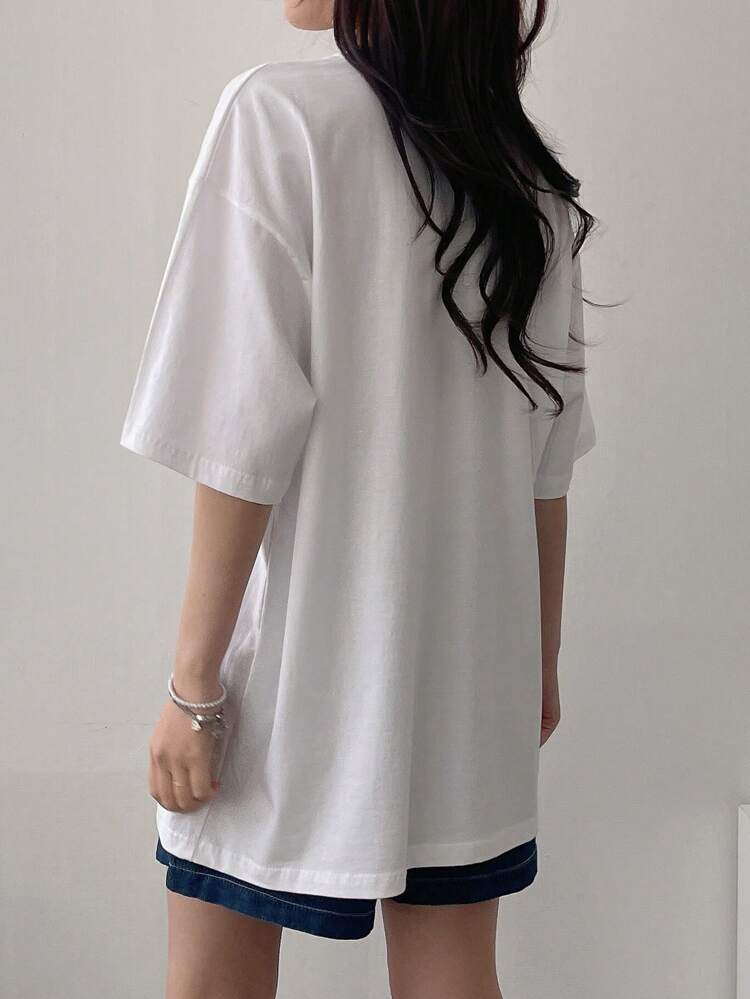 Women's Casual Loose-Fit Drop Shoulder T-Shirt With Letter Print Oversized T-Shirt,Graphic Tees Preppy Tops