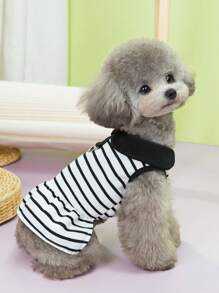 PETSIN Black Casual Striped Polo Collar Bow Tie Adjustable Pet Dress, Spring/Summer - Black - View 7