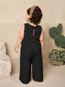 SHEIN Baby Girl Cute Wave Pattern Sleeveless Top And Long Pants 2 Pieces Set, Summer - Black - View 3