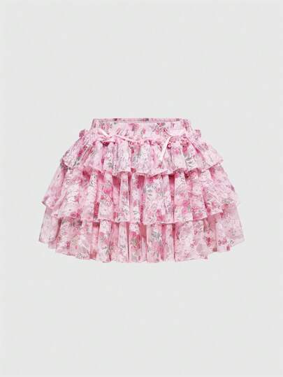 Fairycore Women's Lace Vintage Ditsy Floral Fairy Festival Style Low-Waisted Ruffle Trim Shorts