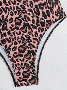 SHEIN VCAY 1 pieza Traje de baño tipo monokini con estampado de leopardo, minimalista y de moda, adecuado para vacaciones en la playa en verano