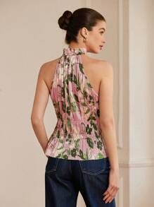 Revavyn 2025 粉色绿色花卉褶饰领口浪漫复古优雅女士上衣波西米亚风度假时尚风格全身印花 - 彩色 - 查看 2