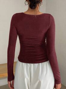 DAZY Women's Partial Buttons Up Collar Long Sleeve Fitted Undershirt,Fall Clothes,Back To School Clothes