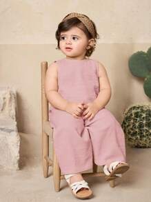 Travachic KIDS Babygirl 可爱波浪无袖上衣和裤子夏季套装 - 粉色 - 查看 4