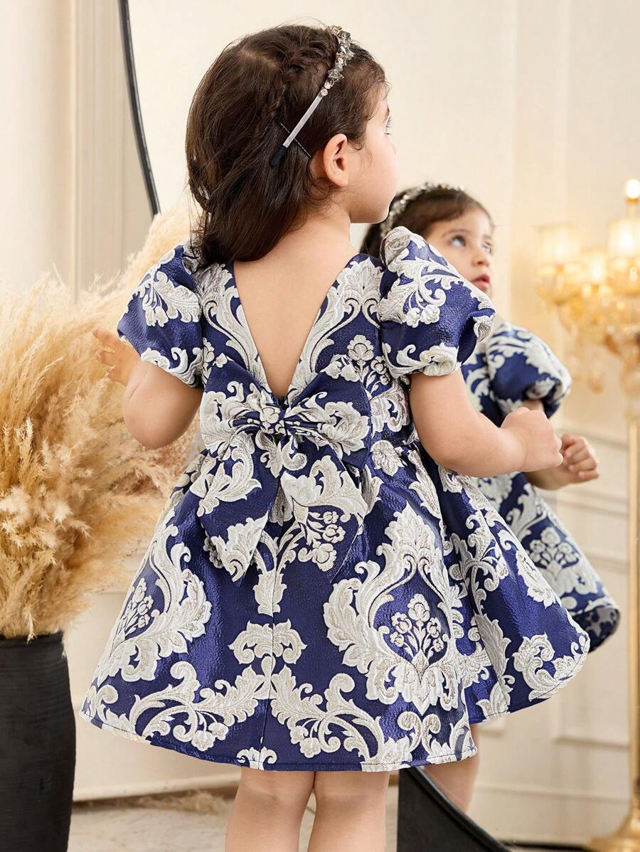 SHEIN Leap Crew Babygirl Summer Cute & Elegant Floral Print Dress - Blue - View 1
