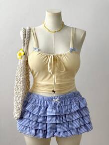 Sunspun Backless Bow-Knot Crop Tank Top For Women, Slim Fit, Cute Ballerina Style, Plus Size, Summer