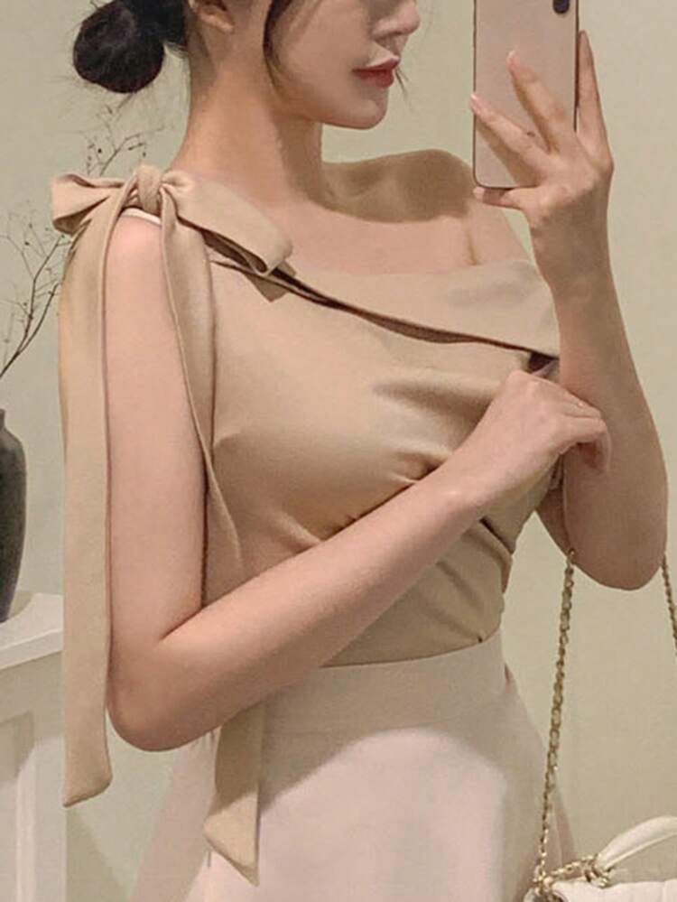 Ladies' Solid Color Simple Daily Oblique-Shoulder Shirt Going Out Tops Fall