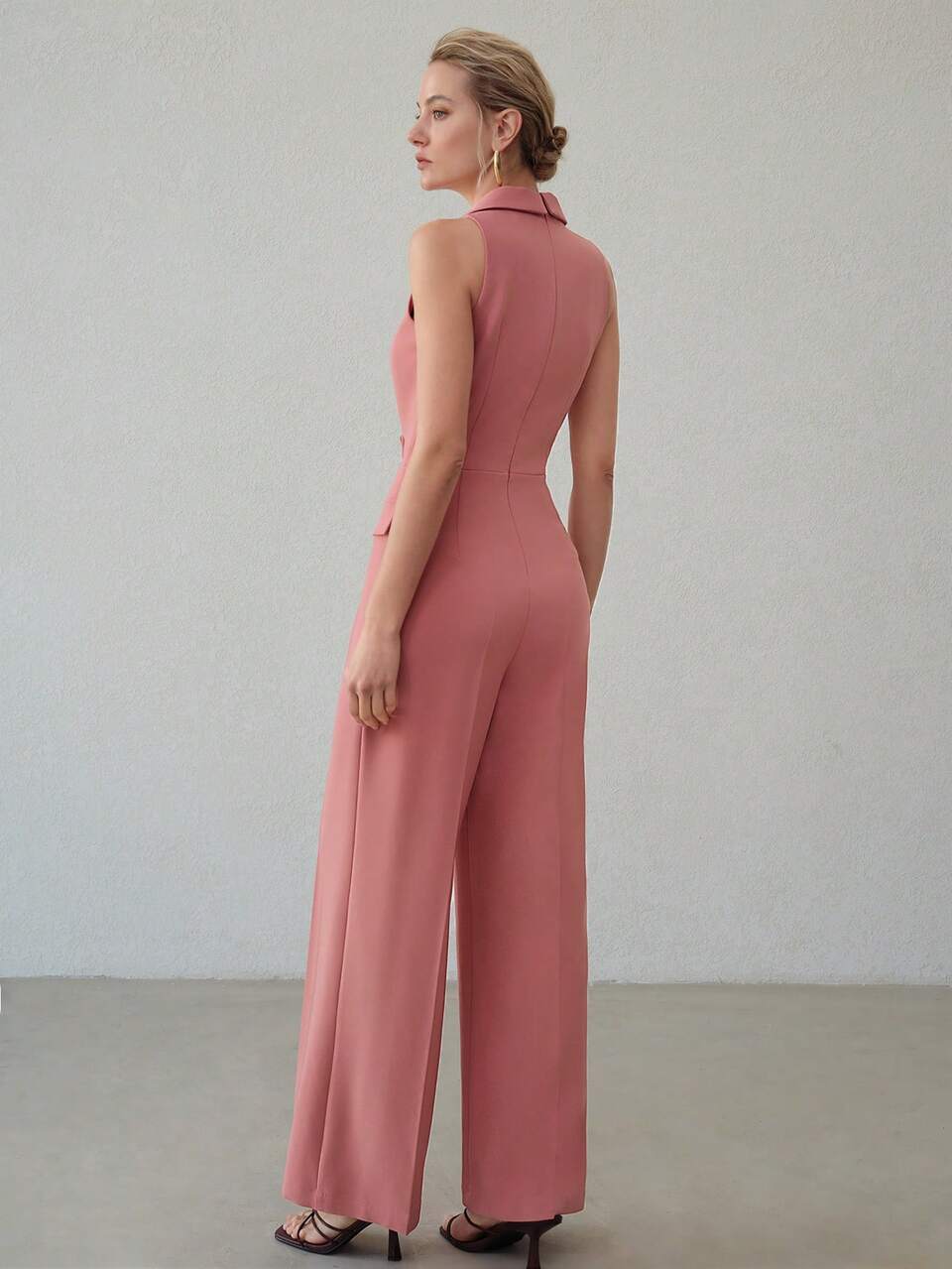BUTTON DECOR FOLD PLEATED JUMPSUIT