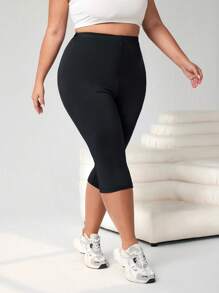 SHEIN CURVE+ 3pcs/Set Plus Size Summer Lightweight Fabric Ankle-Length, 3/4 Length And 1/2 Length Leggings - Black - View 3