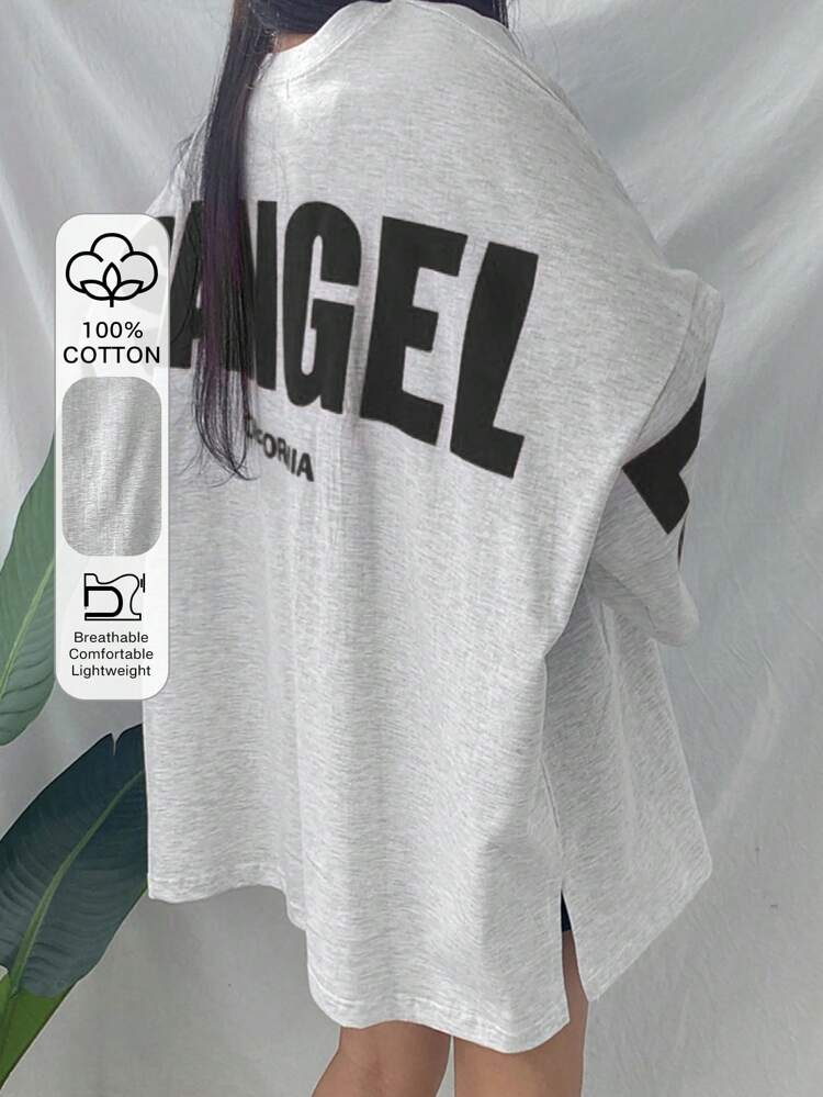 Women's Summer Casual T-Shirt With Letter Print, Round Neck And Batwing Sleeves,Fall Clothes Graphic Tee