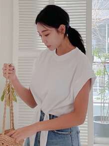 DAZY Camiseta Sólida Con Nudo En Dobladillo