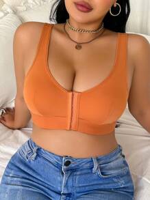 1 buc. Sutien cu închidere frontală confortabilă, de culoare solidă, pentru femei de mărime mare - Portocale - Vizualizare 4