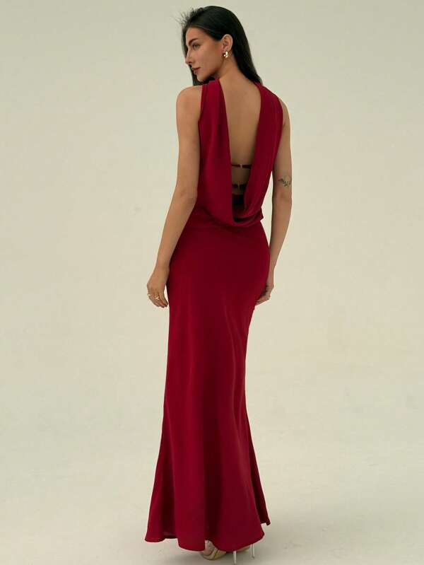 Aloruh Elegant Neck-Tie Fitted Sexy Backless Long Formal Evening Gown, Versatile Mermaid Style Dress