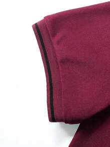 Manfinity Homme Men's Geometric Print Short Sleeve Casual Commuter Polo Shirt Polo Shirts For Men Collar Polos For Men Golf Shirt Men Polo Shirts Polo T Shirt Men - Burgundy - View 7