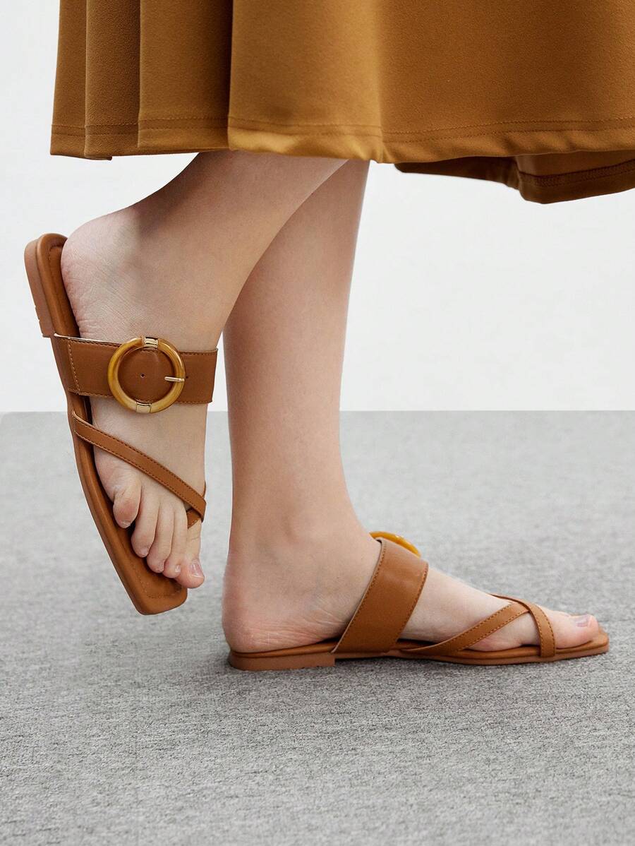 CUCCOO BIZCHIC Women's Summer Casual Versatile Dress With Apricot Color Flat Sandals Spring Break Easter