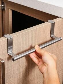 1Pc Rustproof Stainless Steel Towel Bar - No Drilling Wall Mounted, Modern Style, Perfect For Bathroom Door Or Cabinet
