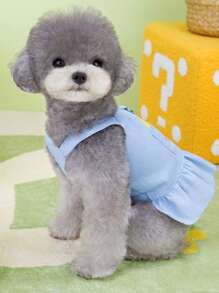 PETSIN Mint Blue Fashionable Cartoon Style Pleated Skirt With Pockets, Pet Leash Design - Mint Blue - View 1