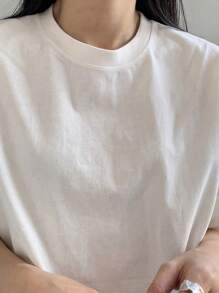 DAZY Solid Round Neck Tee Oversized T-Shirt - White - View 5