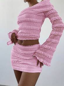 Aloruh Autumn/Winter New Off-The-Shoulder Lace Women Top - Pink - View 4