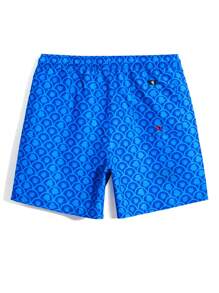 Manfinity Swimmode Men's Letter Logo Drawstring Waist Loose Casual Beach Shorts - Blue - View 2