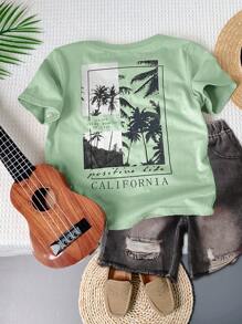 Young Boy Graphic Print Round Neck Short Sleeve T-Shirt