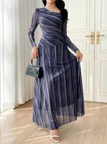 Modelyn Women's Long Elastic Mesh Tie Dye Pattern Elegant Dress, Suitable For Spring & Summer - Multicolor - View 7