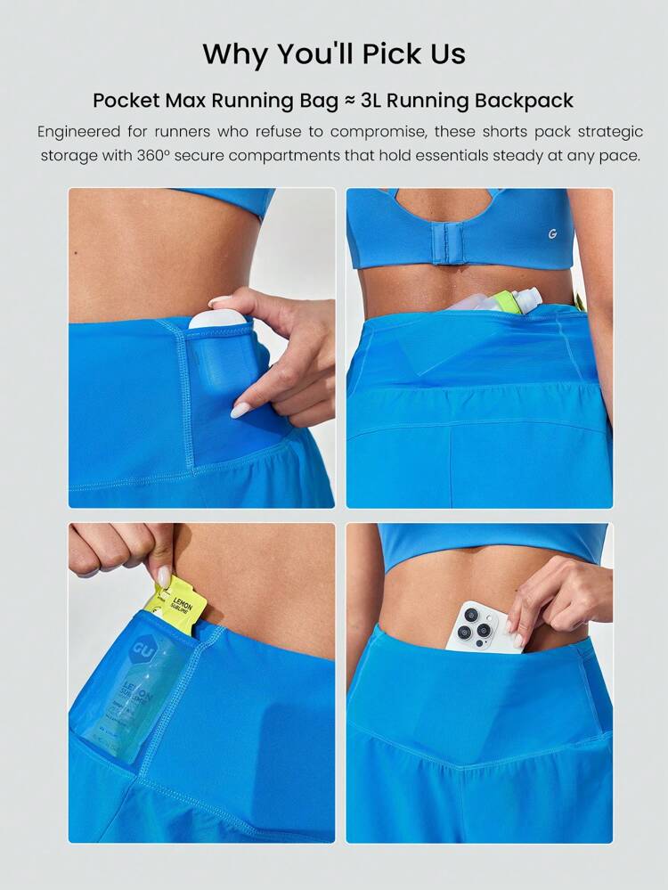 2.5インチVitalSwift 速乾 超軽量カンガルー多ポケット ハイウエスト調整可能ドローストリング ウエスト ランニングショーツ 付き抗菌下着 ワークアウト ランニング トレーニング