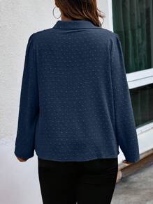 Calvaya Plus Size Dames Contrast Kant Lange Mouw Enkelrijgs Casual Shirt